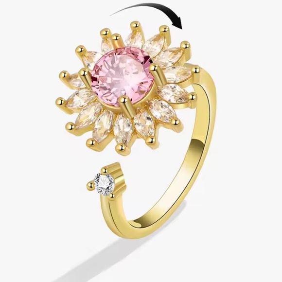 NEW Adjustable speener Gold and Pink Floral Ring - Picture 1 of 10